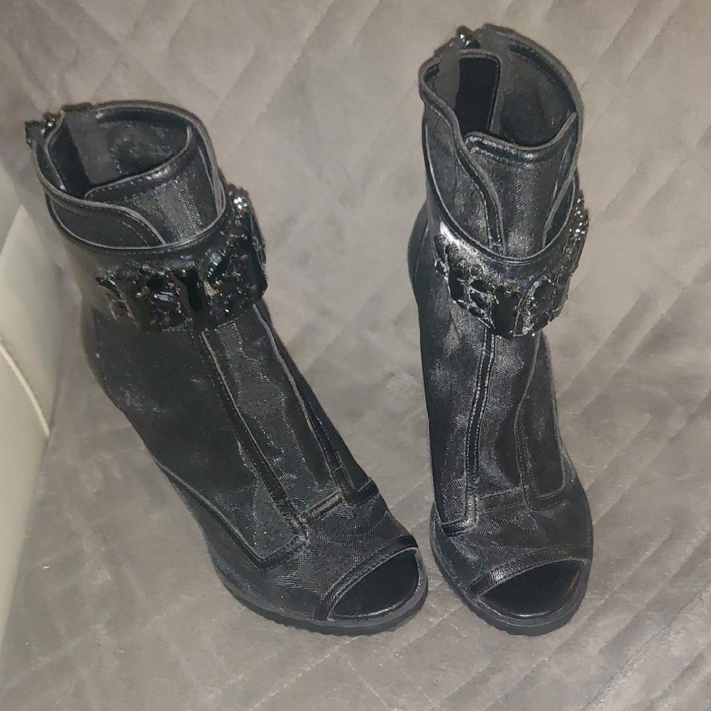 Karl Lagerfeld Black Peep-Toe Heeled Boots